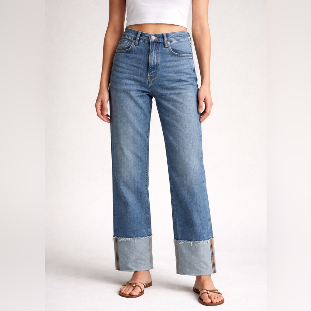 Pilcro Blue Wide Leg Jeans with Frayed Cuffs